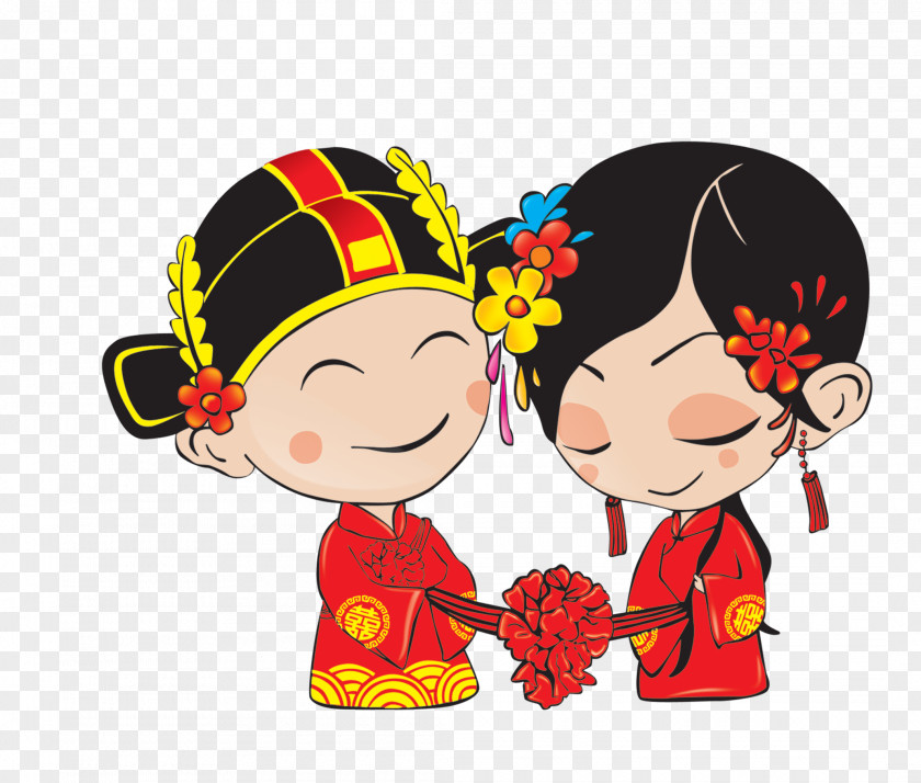Cartoon Bride And Groom Chinese Marriage Download PNG