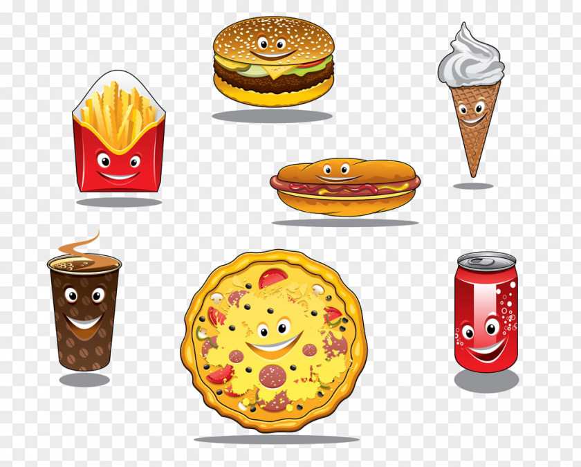 Lovely Food With Smiley Fast Take-out Hamburger Hot Dog French Fries PNG
