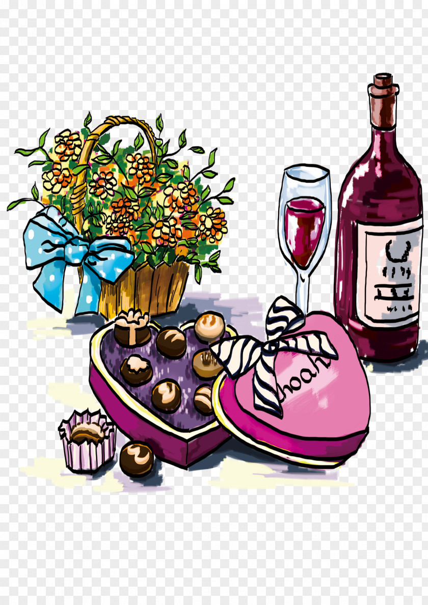 Hand-painted Wine Baskets Candy Pictures Red Baijiu Chocolate PNG