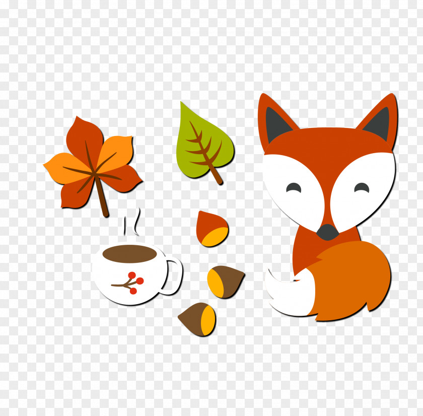 Maple Cute Cartoon Fox Autumn PNG