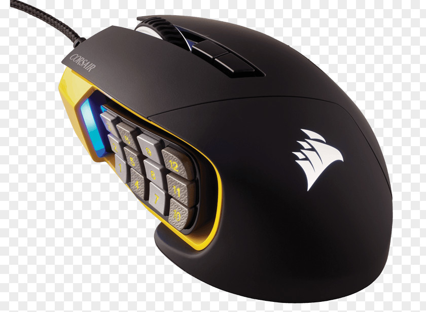 Computer Mouse Corsair Gaming Scimitar RGB Optical MOBA/MMO Mouse, USB (Yellow) PRO Color Model PNG