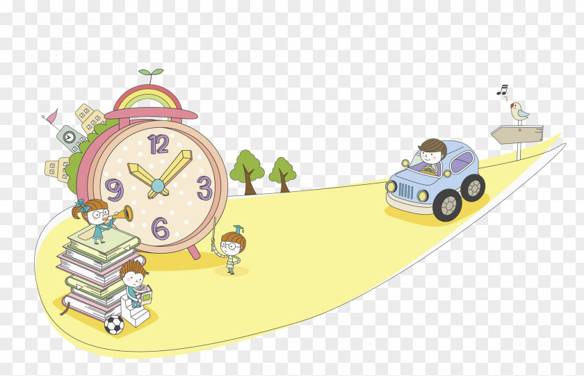 Pink Clock Child Learning Kindergarten Winter Vacation Education PNG