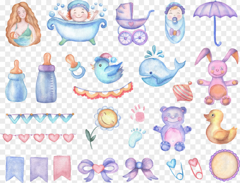Baby Cartoon Watercolor Painted Element Painting Shower Drawing Infant PNG