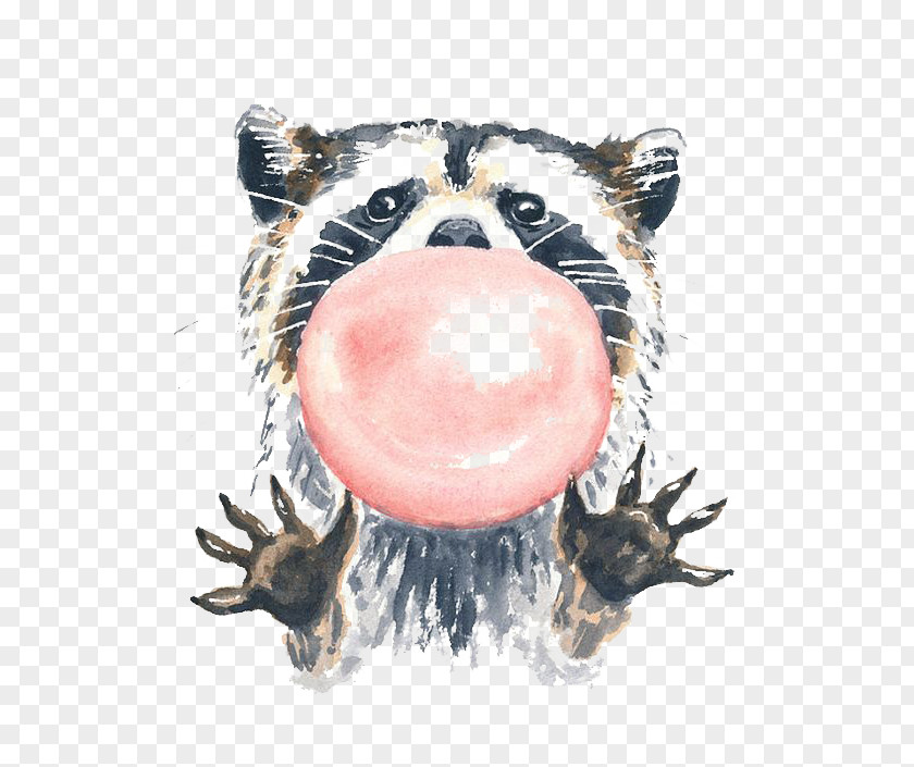 Raccoon Watercolour Flowers Watercolor Painting Illustration PNG