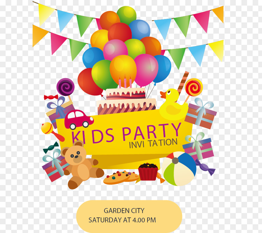 Color Cute Kids Party Wedding Invitation Birthday Cake Balloon PNG