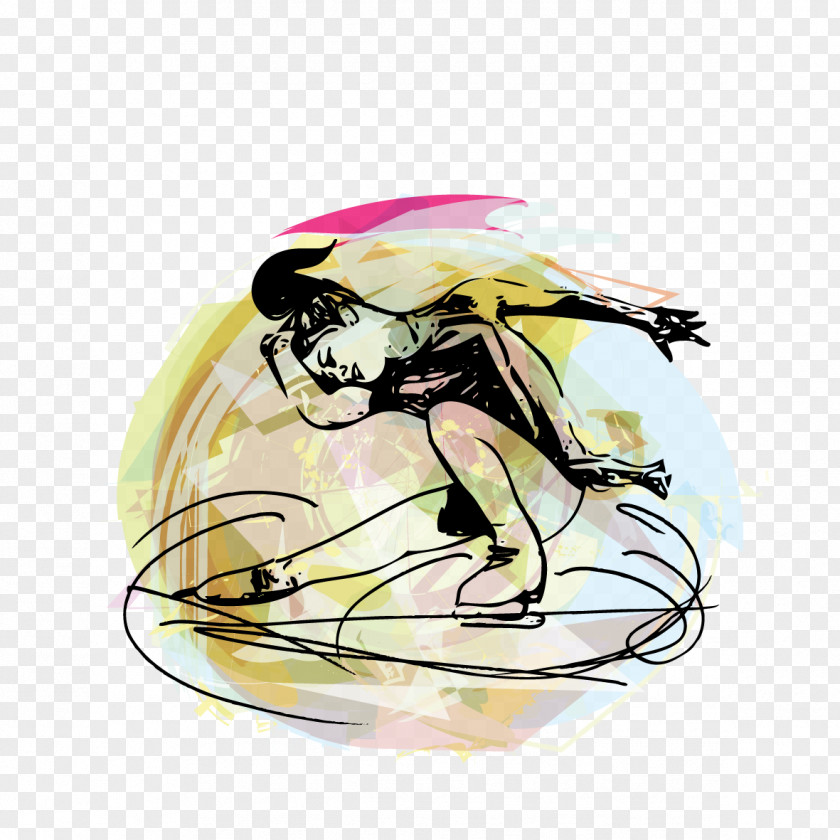 Vector Watercolor Dancers Ice Skating Figure Royalty-free Clip Art PNG
