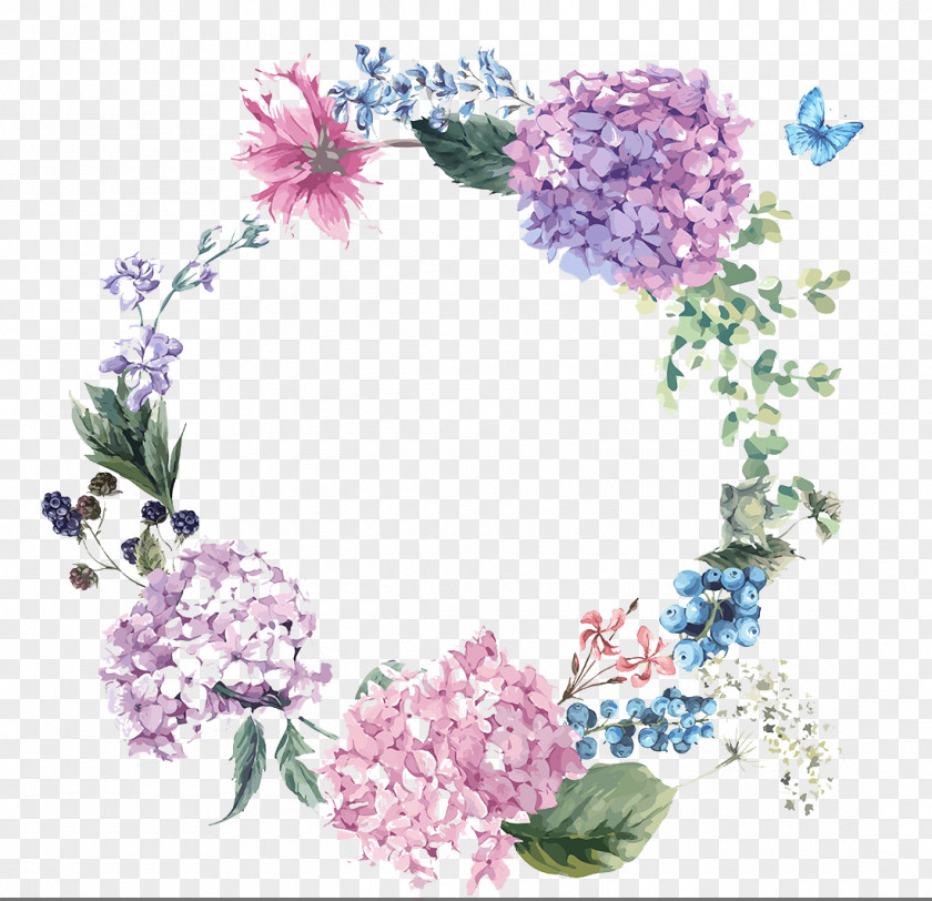 Hand-painted Watercolor Flower Design Hydrangea Wedding Invitation Illustration PNG