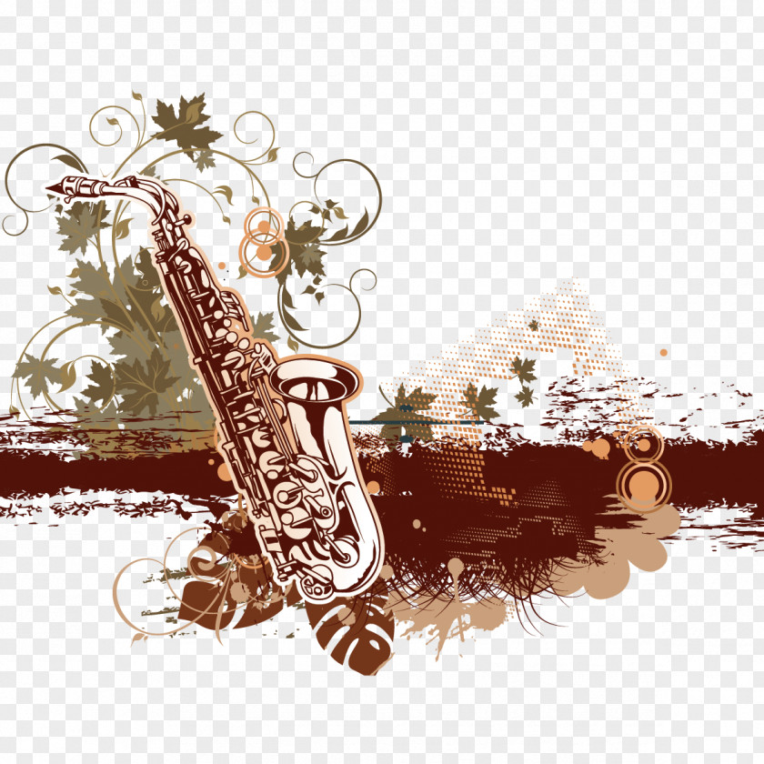 Watercolor Saxophone Musical Note Instrument PNG