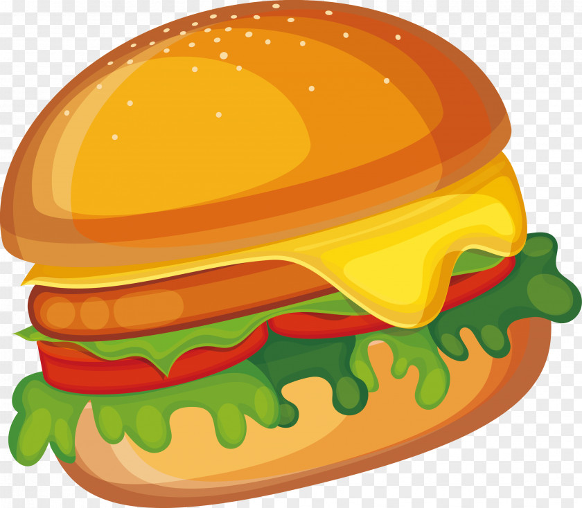 Creative Cartoon Burger Vector Material Cheeseburger Hamburger Fast Food Veggie Clip Art PNG