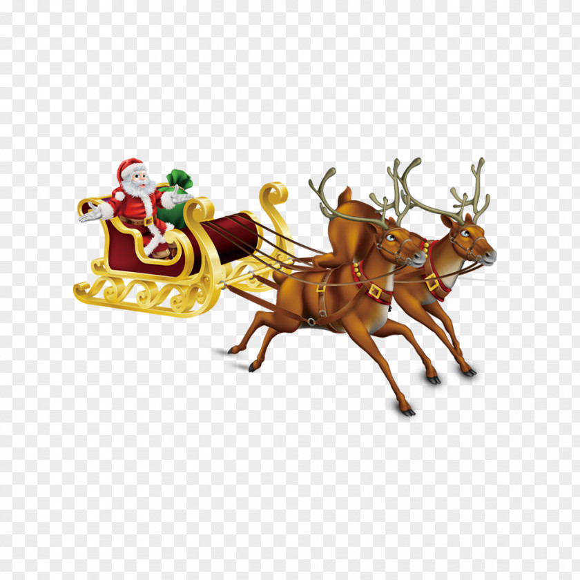 Santa Layer Claus Reindeer Sled Christmas PNG