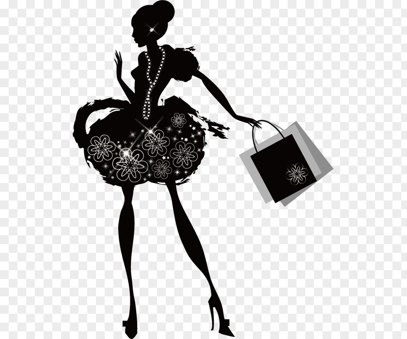 Shopping Woman Fashion Silhouette Sketch PNG