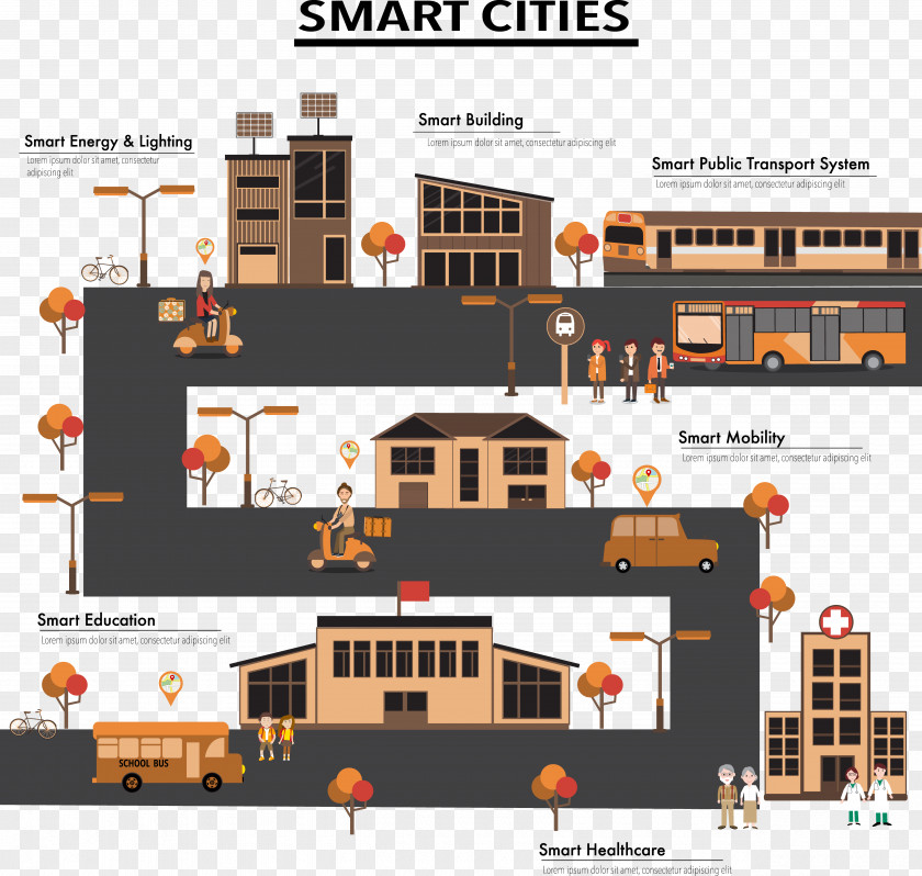 Decorative S-shaped Road Town Infographic Illustration PNG
