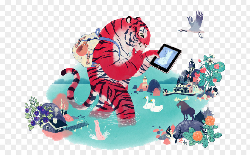 Cartoon Tiger Travel Dark Stories Illustrator Art Illustration PNG