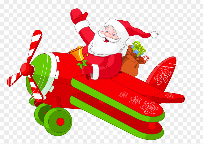Santa With Airplane Clipart Claus Christmas Clip Art PNG
