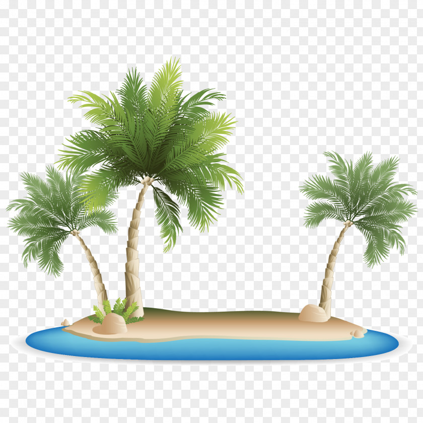 Hand Painted Vector Coconut Tree Material Palm Islands Tropical Resort Clip Art PNG