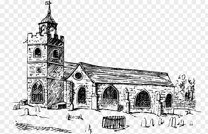 Church Drawing Line Art Black And White Clip PNG