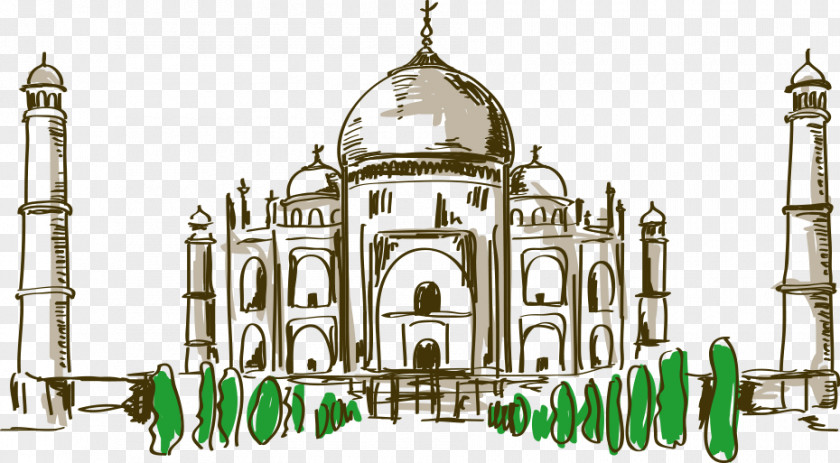 Hand-painted Cartoon Taj Mahal Drawing PNG