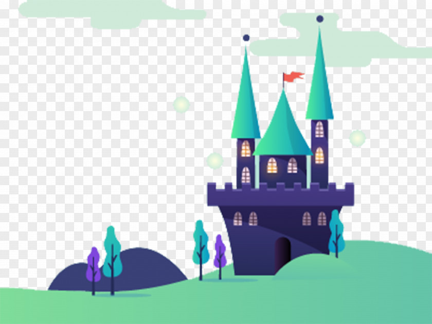 Free Blue Castle Scene To Pull The Material Wallpaper PNG