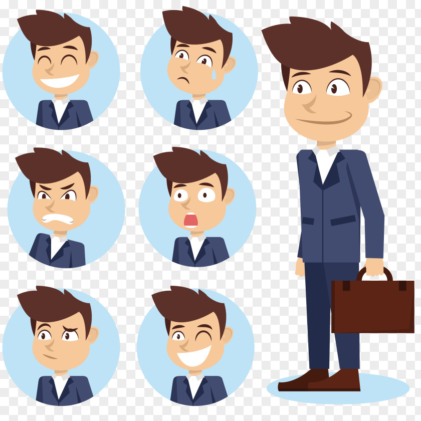 Vector Businessman Face And Tie Character Cartoon Illustration PNG