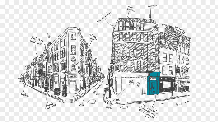 Street View Building Architecture Drawing Sketch PNG