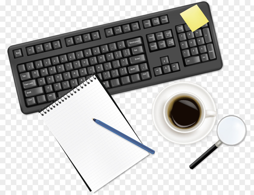 Black Coffee And Notebook Keyboard Office Euclidean Vector Icon PNG