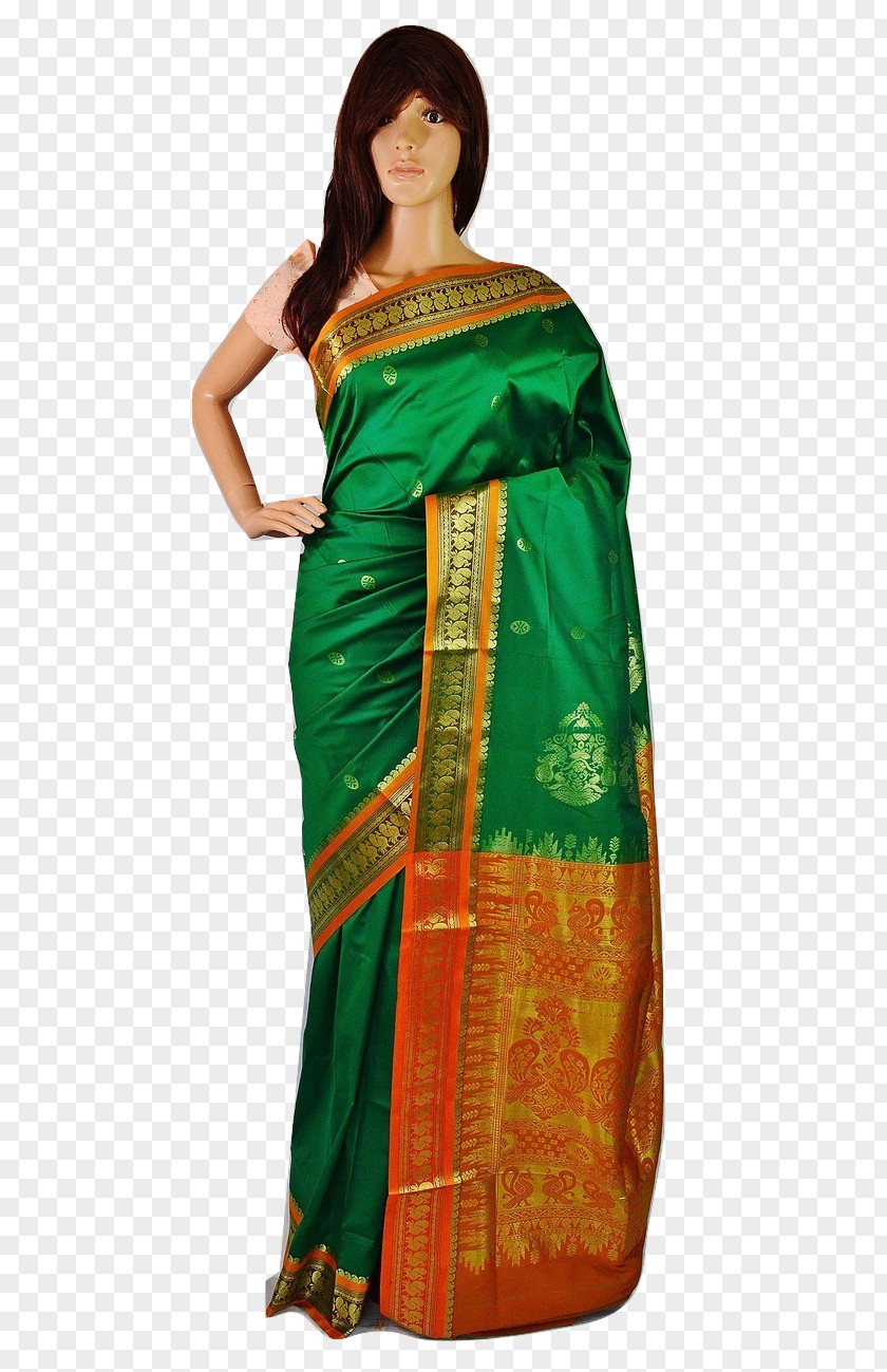 Green Silk Skirt Sari Shoulder Dress PNG