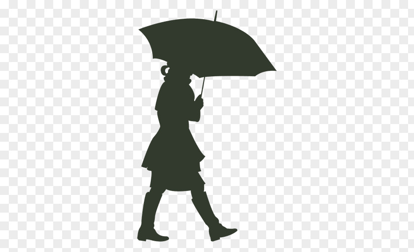 Lateral Vector Silhouette Drawing Umbrella Woman PNG