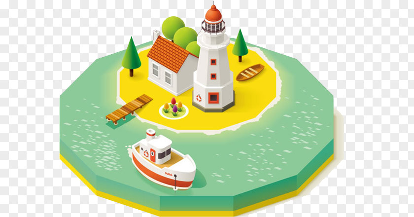 Hand Painted Sea View Room Deluxe Isometric Projection Royalty-free Art Illustration PNG