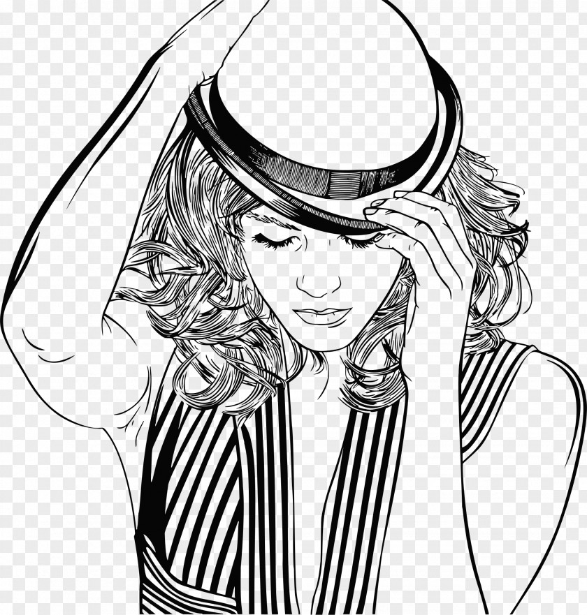 Painting Clip Art Line Woman With A Hat PNG