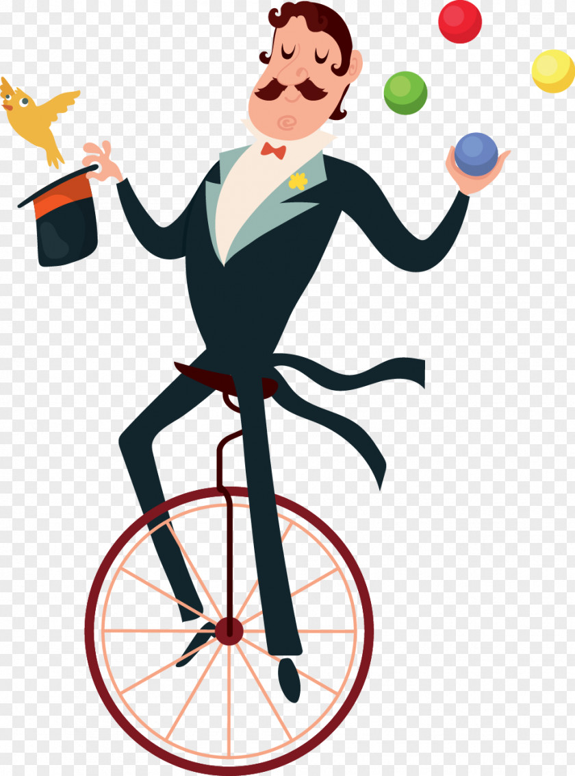 Vector Painted Unicycle Juggling Performing Magic Playing Man Performance Circus PNG