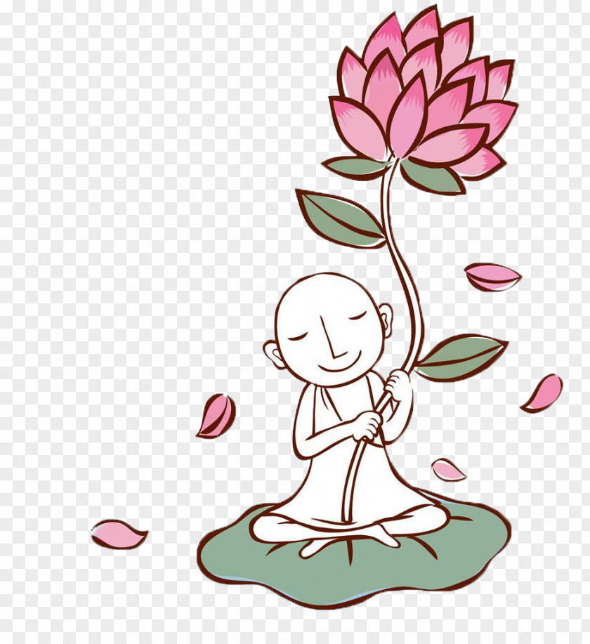 A Little Monk Holding Lotus Leaves Nelumbo Nucifera Cartoon Illustration PNG