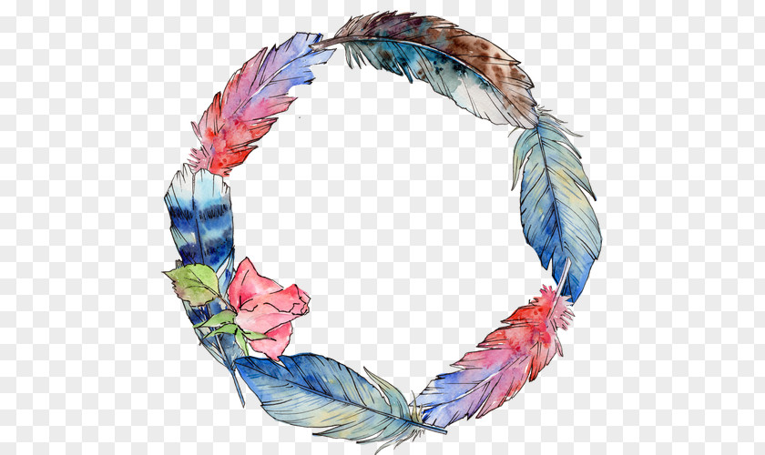 Sen Department Feather Wreath Of Flowers Bird Wing Watercolor Painting Circle PNG