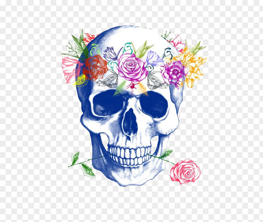 Skull Calavera Flower Wreath Crown PNG