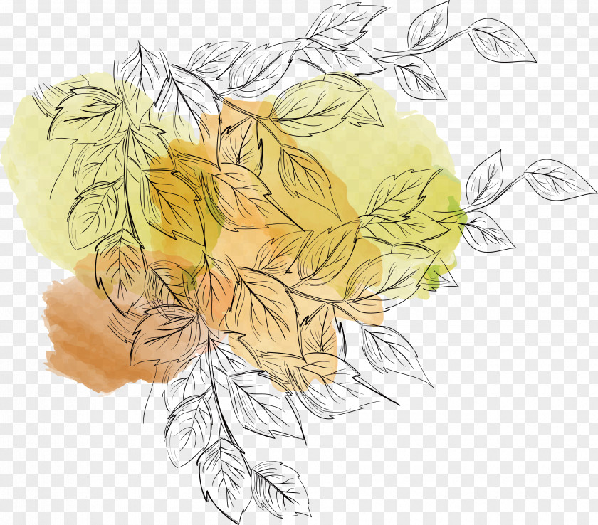 Background Leaves In Colored Ink Leaf PNG