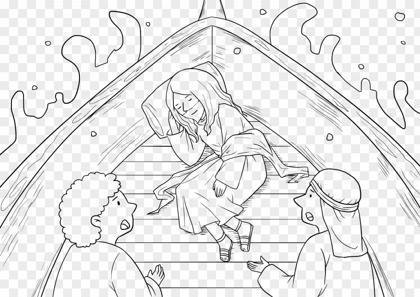 Cartoon Image Design Calming The Storm Bible Coloring Book Mark 4 Matthew 8 PNG