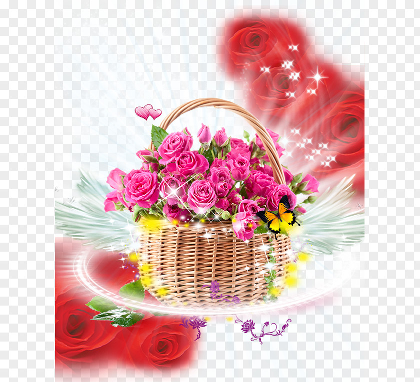 Flowers Background Basket Rose Pink Flower Bouquet PNG