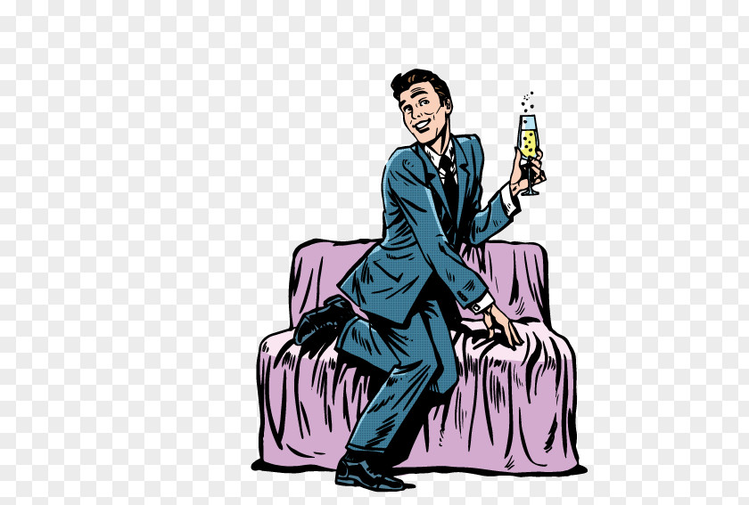 Man Sitting On The Couch Drinking Cartoon Illustration PNG