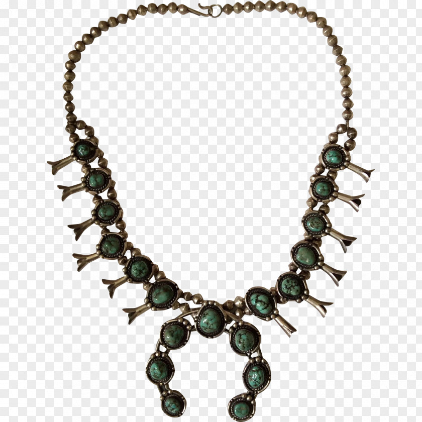 Necklace Turquoise Navajo Squash Blossom Sterling Silver PNG