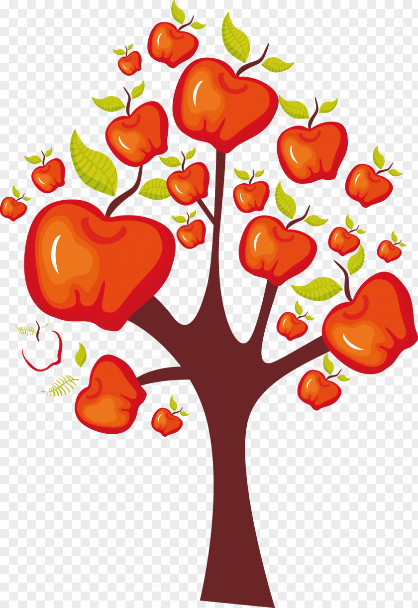 Beautiful Impressionistic Red Apple Tree Growth Vector Clip Art PNG