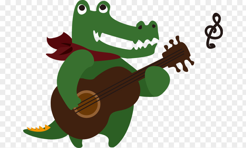 Cartoon Alligator Playing Guitar Pattern Illustration PNG