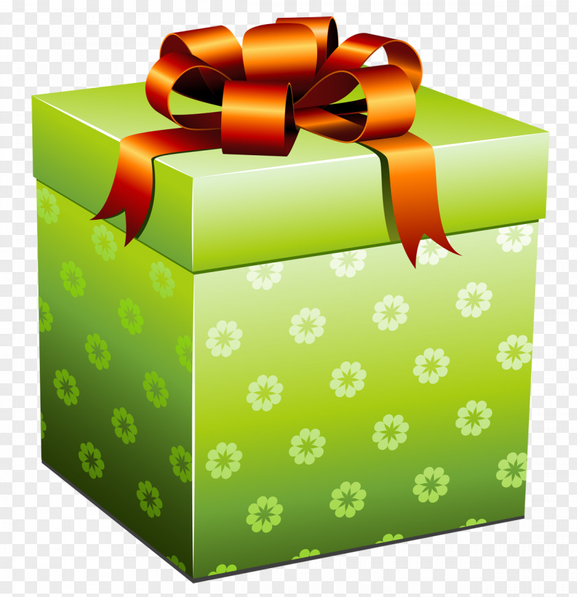 Green Present Box With Red Bow Picture Gift Clip Art PNG