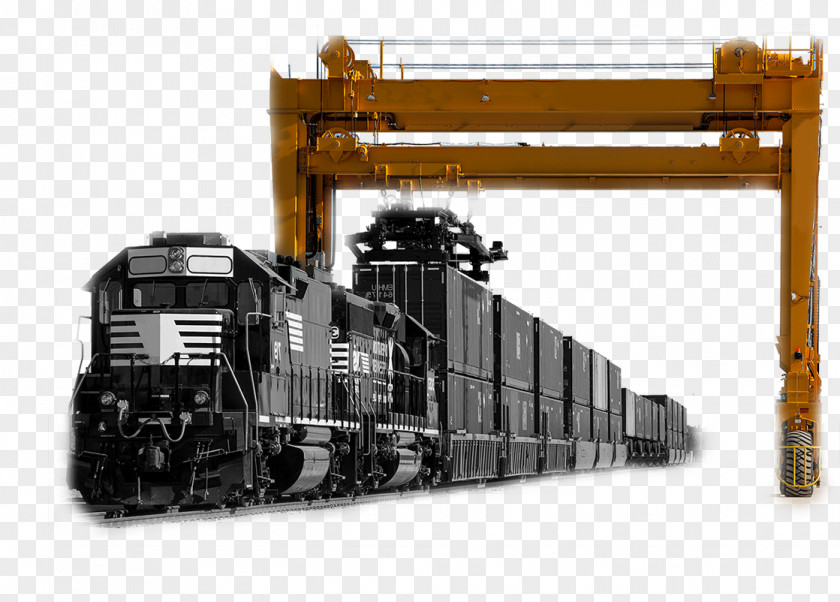 Intermodal Freight Transport Train Rail Crane Locomotive Railroad Car PNG