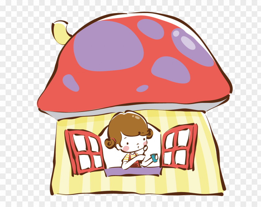 Fantasy Mushroom House And Windows Cartoon Child Cuteness Illustration PNG