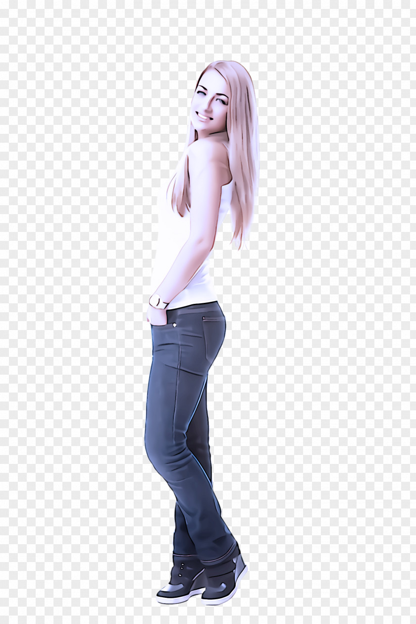 Long Hair Denim Clothing Jeans Standing Blond PNG