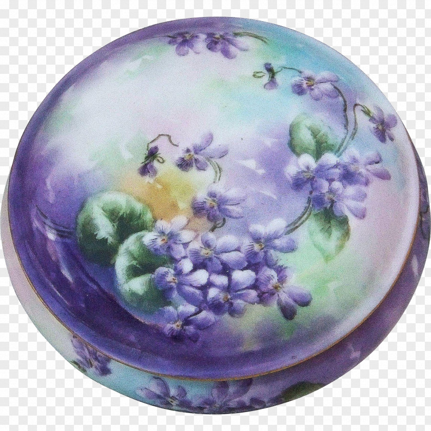 Hand Painted Flower Decorative Box Plate Porcelain Purple PNG