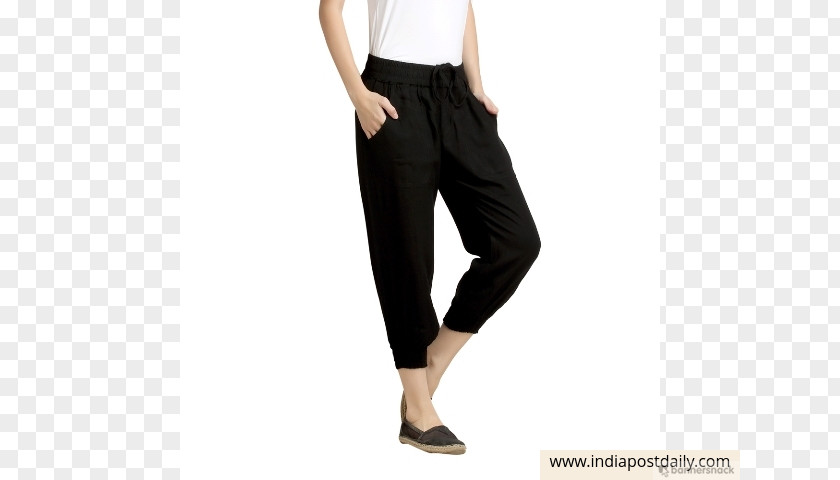 Jeans Waist Leggings Pants Black M PNG