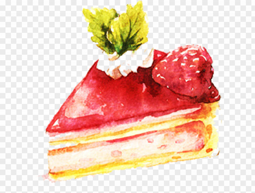 Hand Painted Red Strawberry Cake Material Watercolor Painting Food Drawing Illustration PNG