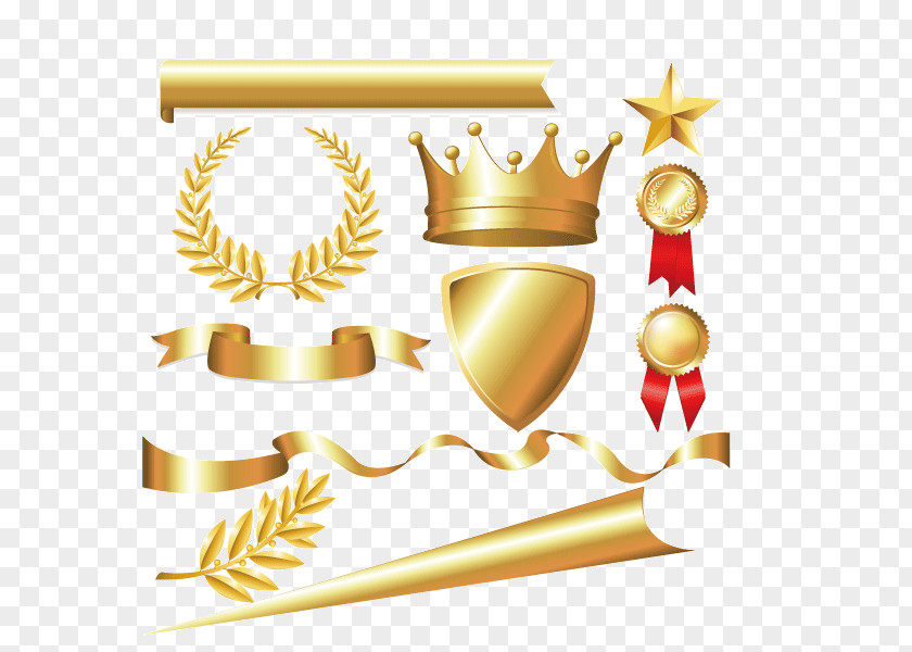 Metal Material,Tyrant Gold,Imperial Crown,Colored Ribbon,label Laurel Wreath Crown Bay Euclidean Vector PNG