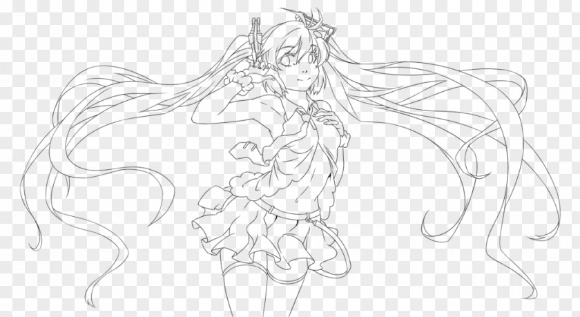 Hatsune Miku Line Art Vocaloid Drawing Sketch PNG