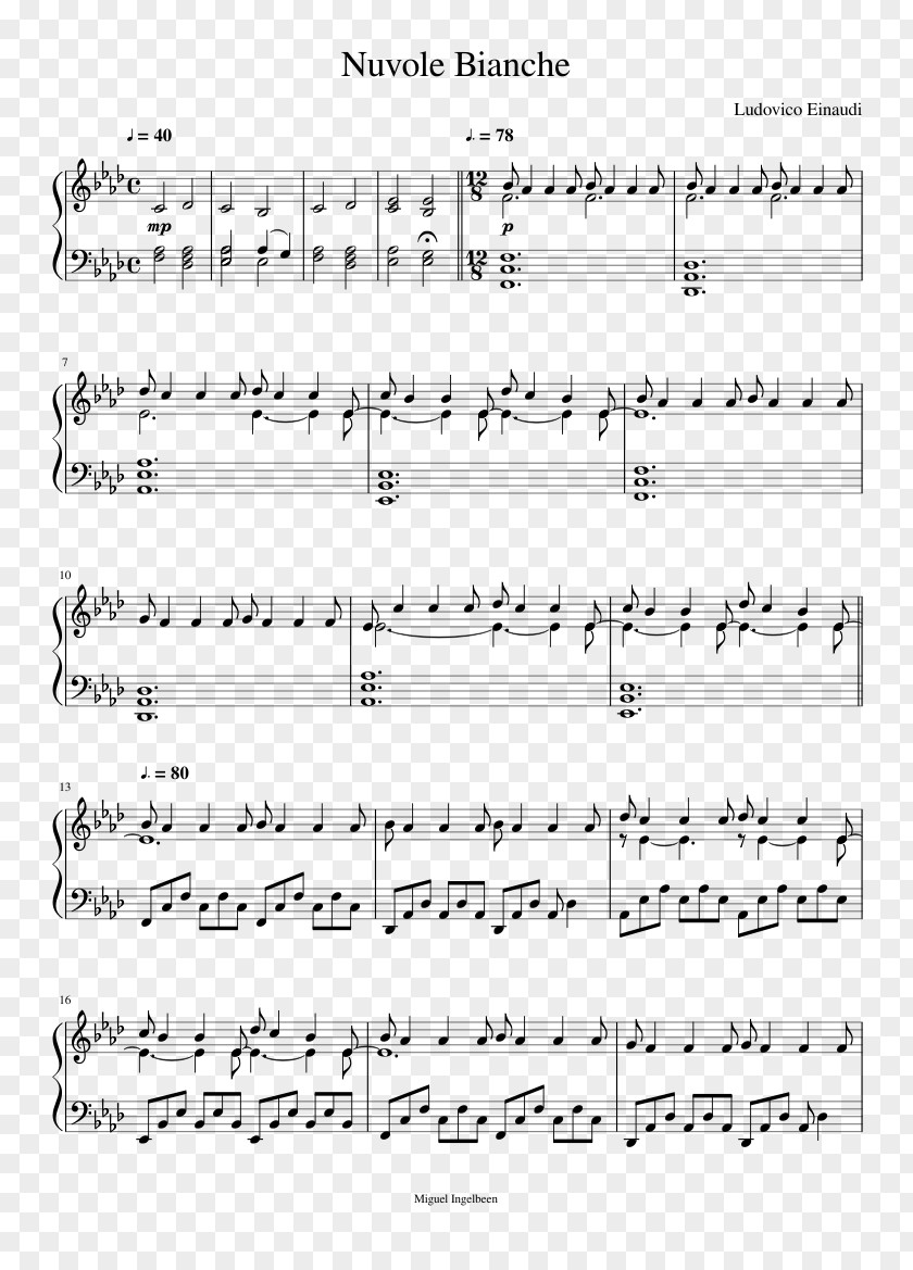 Sheet Music Nuvole Bianche Piano Song PNG Song, sheet music clipart PNG